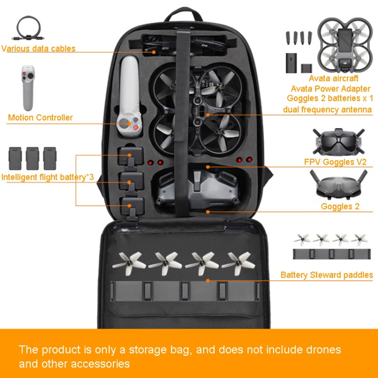 For DJI AVATA Storage Bag Hard Shell Water-resistant Shoulder Bag Backpack(Black EVA Lining)