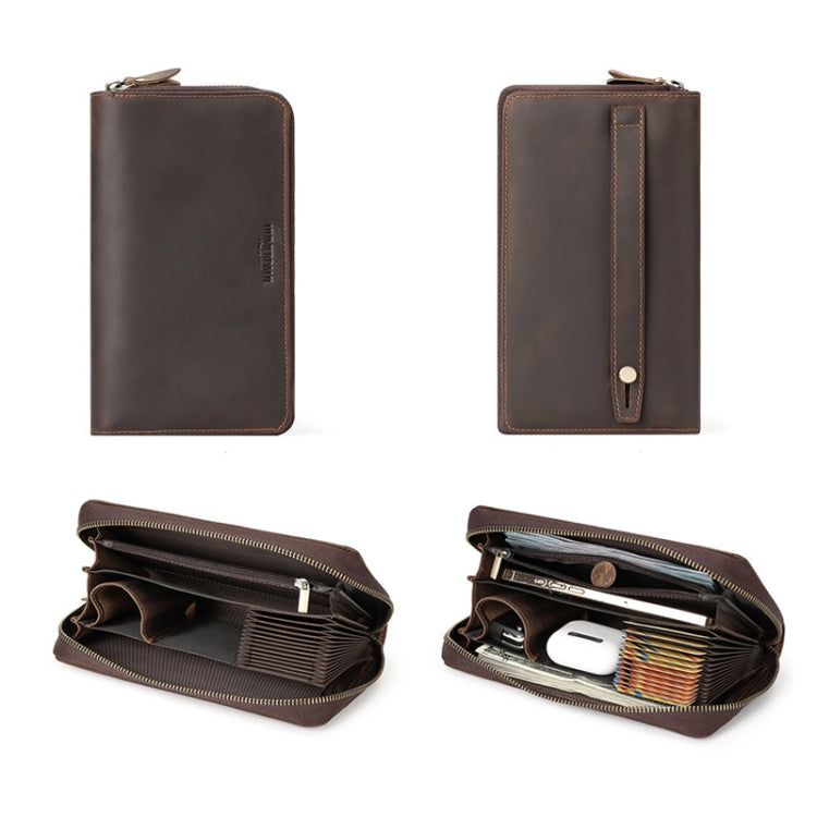 HUMERPAUL RFID Retro Zipper Multi -Card Leather Men Long Wallet Handbag(Coffee)