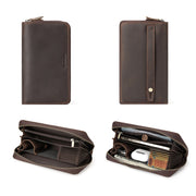 HUMERPAUL RFID Retro Zipper Multi -Card Leather Men Long Wallet Handbag(Coffee)