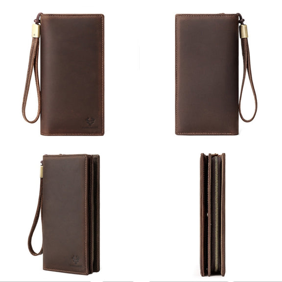 HUMERPAUL RFID Large Capacity Leather Wallet Long Men Pump Mobile Phone(Brown)