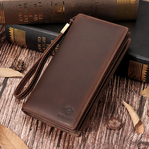 HUMERPAUL RFID Large Capacity Leather Wallet Long Men Pump Mobile Phone(Brown)