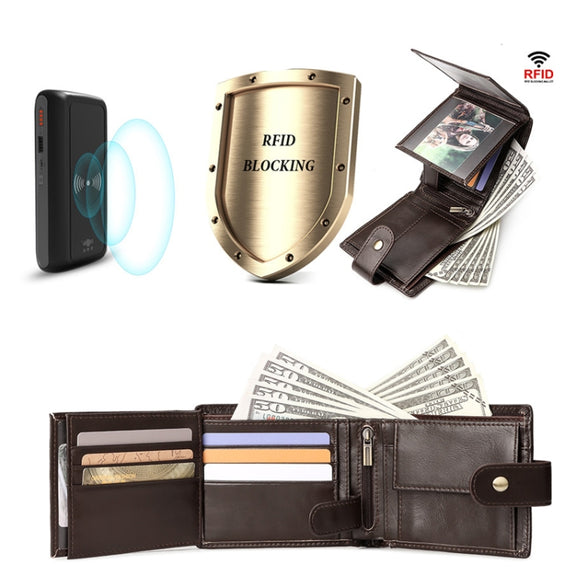 HUMERPAUL RFID Anti-magnetic Cox Purse Multi-card Card Bag Short Men Wallet(Brown)