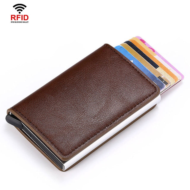 HUMERPAUL RFID Anti-Magnetic Automatic Card Set Credit Card Box Coin Bag(Dark Brown)