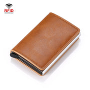 HUMERPAUL RFID Anti-Magnetic Automatic Card Set Credit Card Box Coin Bag(Brown)