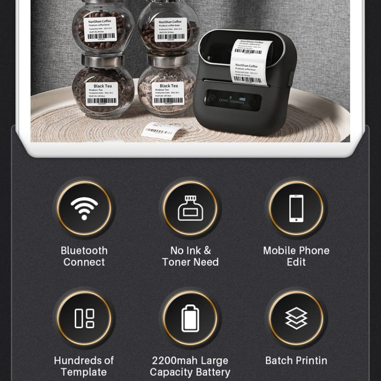 Phomemo M220 Jewelry Clothing Tags Bluetooth Thermist Strip Tag Printer(Black)
