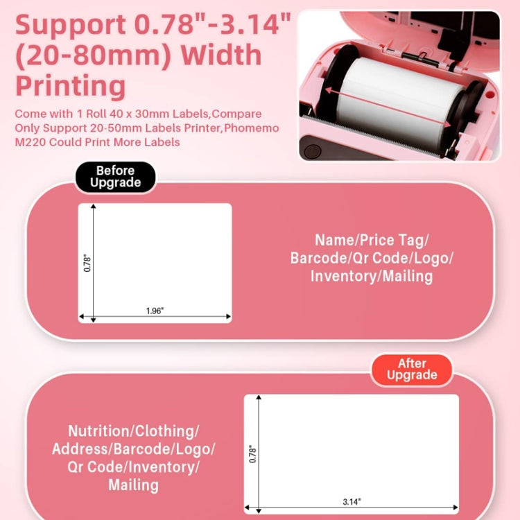 Phomemo M220 Jewelry Clothing Tags Bluetooth Thermist Strip Tag Printer(Black)