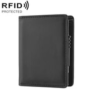 RFID Anti-Theft Short Wallet Automatic Pop-Up Aluminum Alloy Antimagnetic Card Holder(Black)