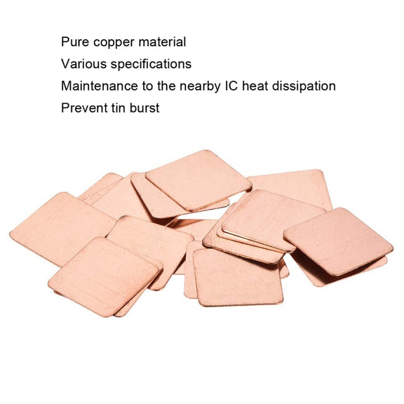 20pcs Laptop Cooling Copper Heat Sink Thermal Conductive Tabs Cell Phone Computer Graphics Card Heat Sinks 20x20x1.0mm