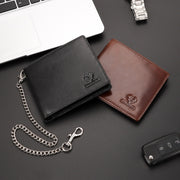 HUMERPAUL RFID Anti-Magnetic Men Pickup Card Bag Metal Chain Short Leather Wallet, Color: Black