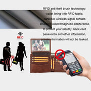 HUMERPAUL RFID Anti-Magnetic Men Pickup Card Bag Metal Chain Short Leather Wallet, Color: Black
