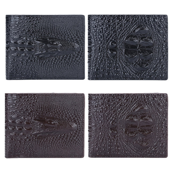 Baellerry Crocodile Print Men Short Wallet Vintage Multi-card Slot Coin Purse(Brown Head)