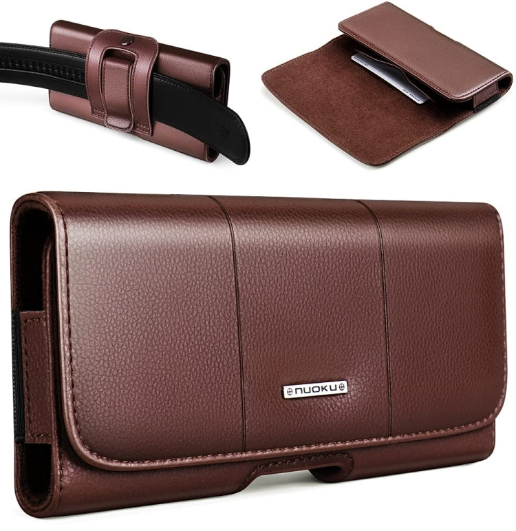 Nuoku Magnetic Flaps Leather Belt Case For Smart Phones, Size: 17.3 x 8 x 2.5cm  6.7 Inch(Brown)