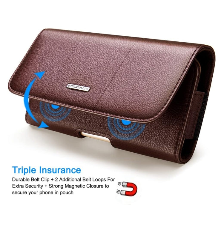 Nuoku Magnetic Flaps Leather Belt Case For Smart Phones, Size: 17.3 x 8 x 2.5cm  6.7 Inch(Brown)