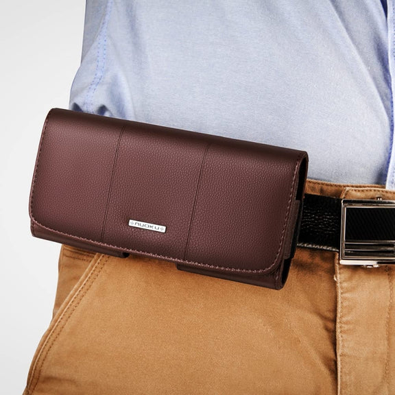 Nuoku Magnetic Flaps Leather Belt Case For Smart Phones, Size: 17.3 x 8 x 2.5cm  6.7 Inch(Brown)
