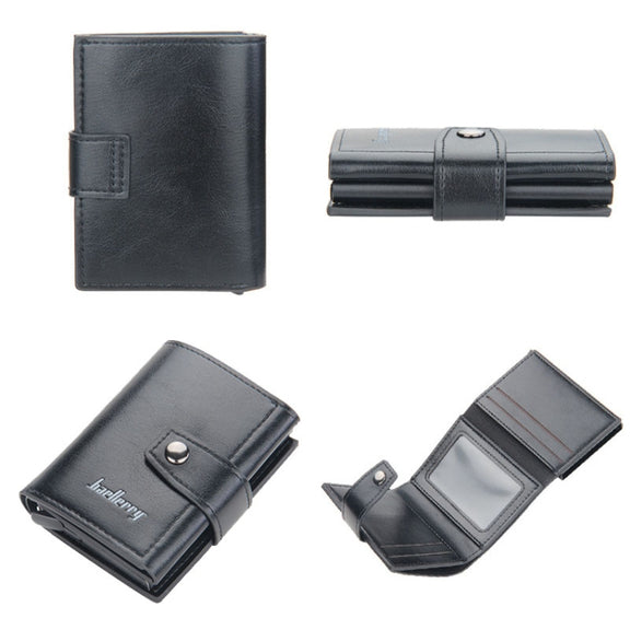 Baellerry RFID Anti-Theft Automatic Pop-Up Card Wallet Buckle Metal Aluminum Shell Card Holder(Black)