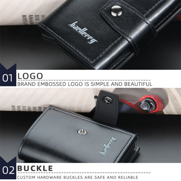 Baellerry RFID Anti-Theft Automatic Pop-Up Card Wallet Buckle Metal Aluminum Shell Card Holder(Black)