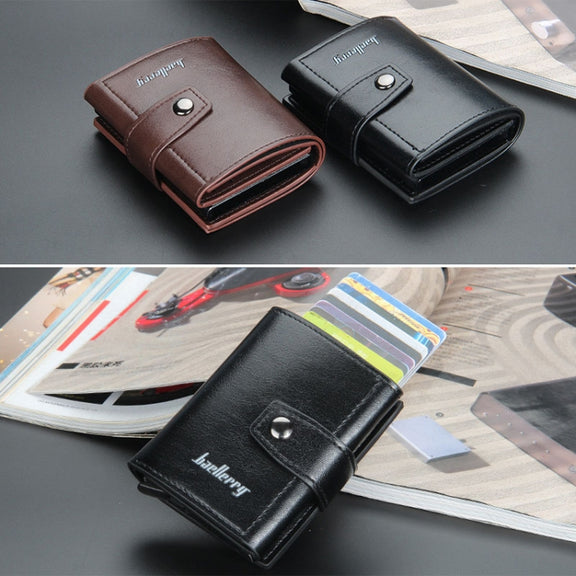 Baellerry RFID Anti-Theft Automatic Pop-Up Card Wallet Buckle Metal Aluminum Shell Card Holder(Black)