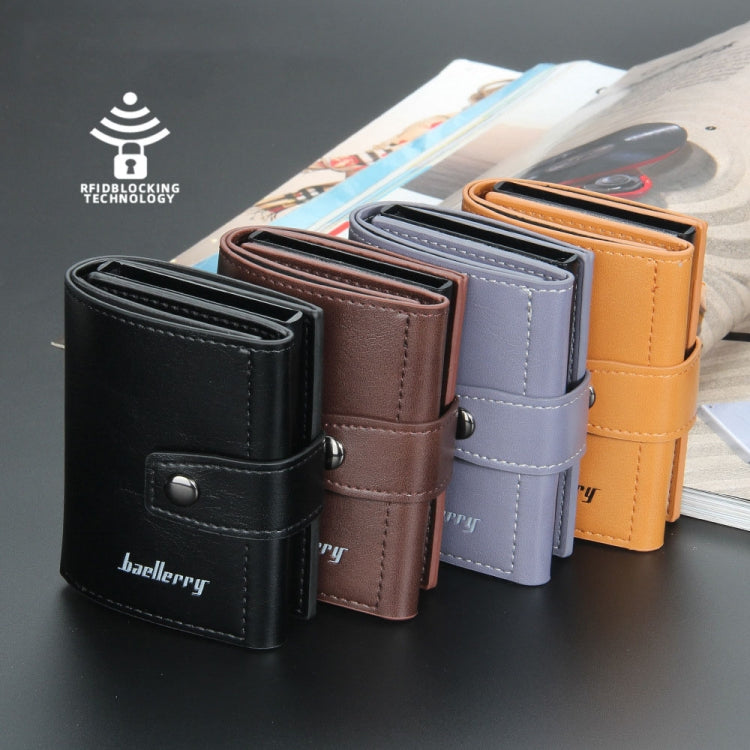 Baellerry RFID Anti-Theft Automatic Pop-Up Card Wallet Buckle Metal Aluminum Shell Card Holder(Black)