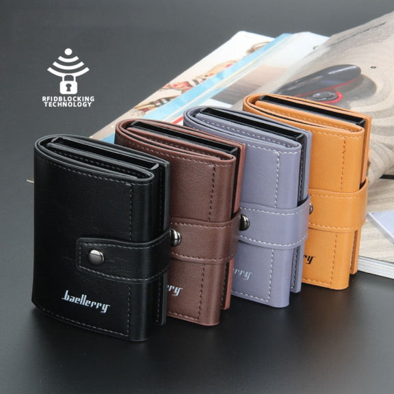 Baellerry RFID Anti-Theft Automatic Pop-Up Card Wallet Buckle Metal Aluminum Shell Card Holder(Black)