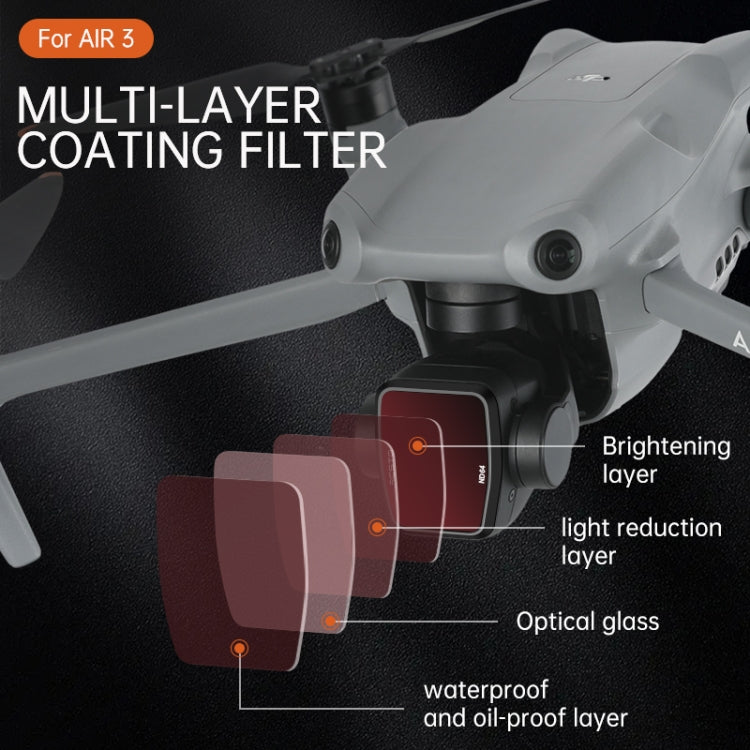 For DJI Air 3 RCSTQ Multi-Layer Coating Water-resistant  Filter, Spec: ND-PL8/16/32/64 4-in-1