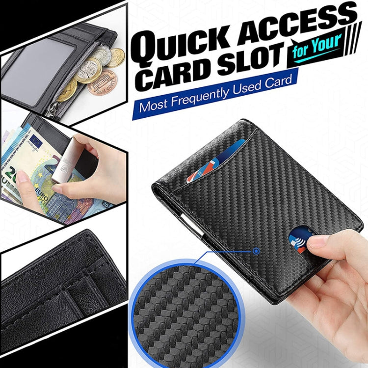 RFID Anti-Theft Brush Men Vintage Leather Wallet Card Case(Carbon Fiber+Black Inside)