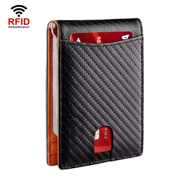 RFID Anti-Theft Brush Leather Multi Card Pocket Coin Wallet Credit Card Case(Carbon Fiber+Orange Inside)