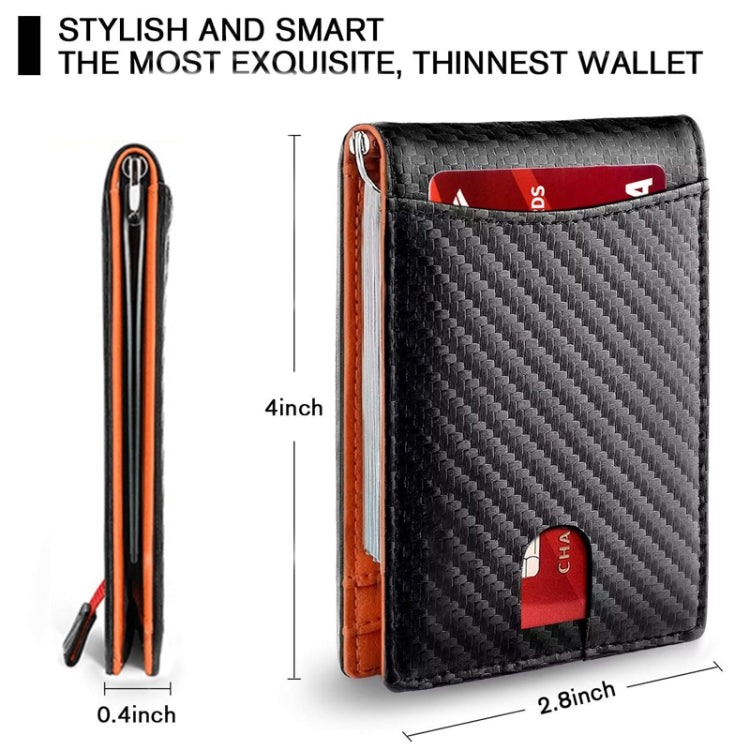 RFID Anti-Theft Brush Leather Multi Card Pocket Coin Wallet Credit Card Case(Carbon Fiber+Blue Inside)