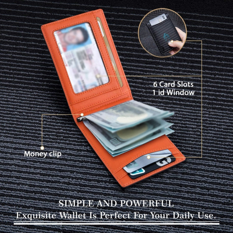 RFID Anti-Theft Brush Leather Multi Card Pocket Coin Wallet Credit Card Case(Flat Pattern+Orange Inside)