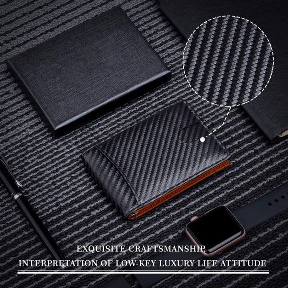 RFID Anti-Theft Brush Leather Multi Card Pocket Coin Wallet Credit Card Case(Carbon Fiber+Orange Inside)