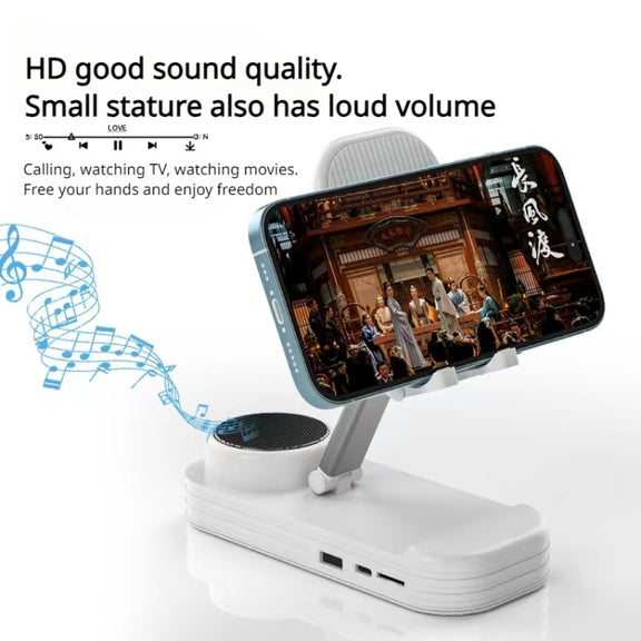 2-in-1 Desktop Bluetooth Speaker Stand Mobile Phone Tablet Holder(White)