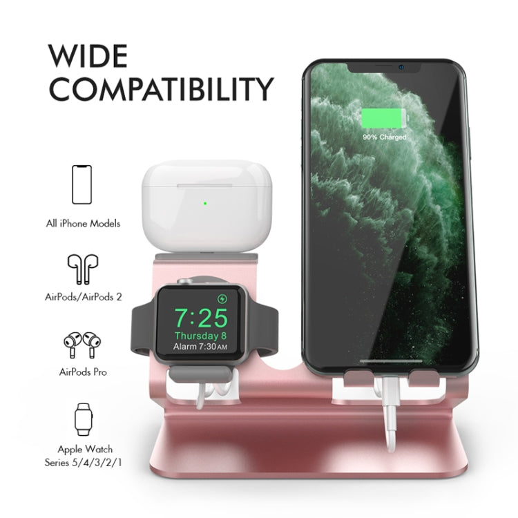 For IPhone / AirPods / Apple Watch Series AhaStyle 3 In 1 Aluminum Alloy Stand(Silver)
