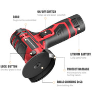 HILDA 12V 3 Inch Li-Ion Angle Grinder Home Cutting And Sanding Machine, US Plug, Model: Plastic Package With 2 Battery