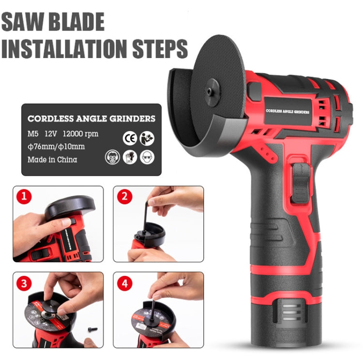 HILDA 12V 3 Inch Li-Ion Angle Grinder Home Cutting And Sanding Machine, US Plug, Model: Plastic Package With 2 Battery
