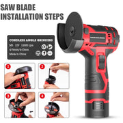 HILDA 12V 3 Inch Li-Ion Angle Grinder Home Cutting And Sanding Machine, US Plug, Model: Plastic Package With 2 Battery