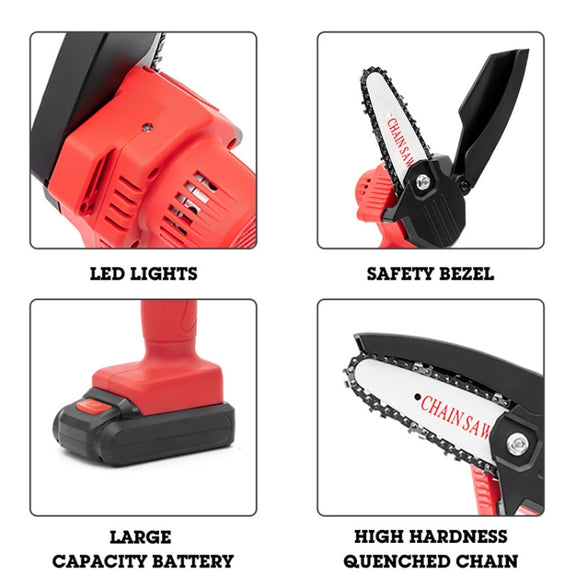 HILDA Rechargeable Cordless Mini Electrical Chain Saw Logging Tools Plastic Package, Model: EU Plug With 1 Battery Black