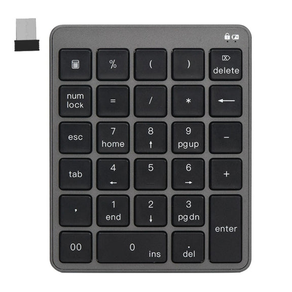 KN-980 28 Keys Portable Wireless Digital Quiet Keypad Computer External Digital Password Keypad(Gray)
