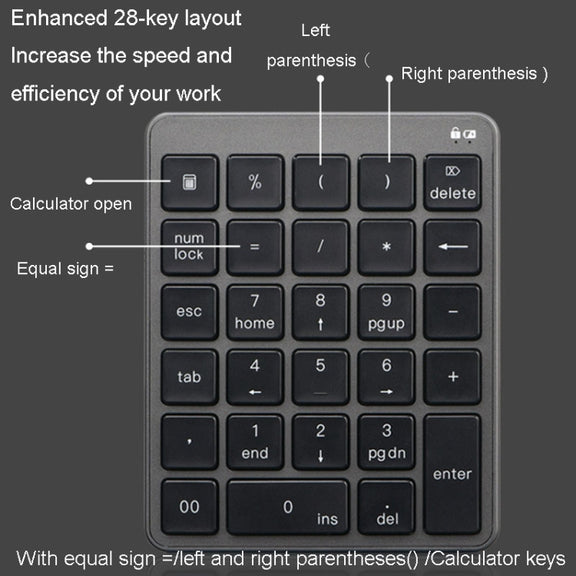 KN-980 28 Keys Portable Wireless Digital Quiet Keypad Computer External Digital Password Keypad(Gray)