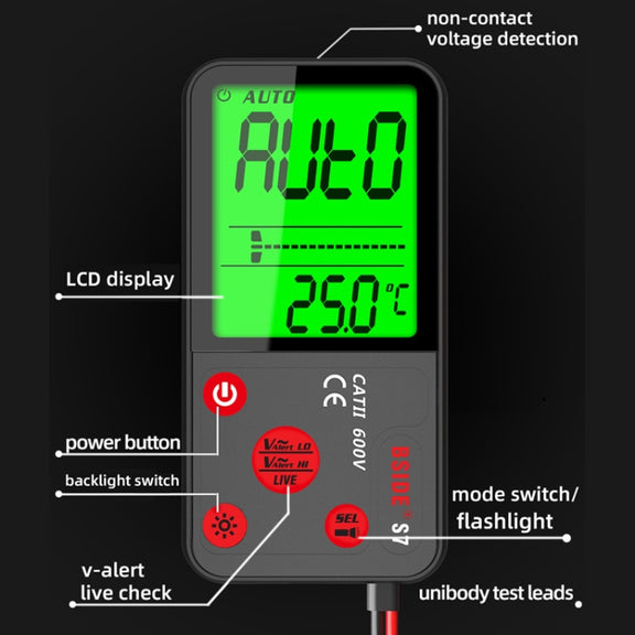 BSIDE ADMS7 Smart Thin Digital Multimeter Counts DC AC Voltmeter, Model: Charging Model With Tool Package