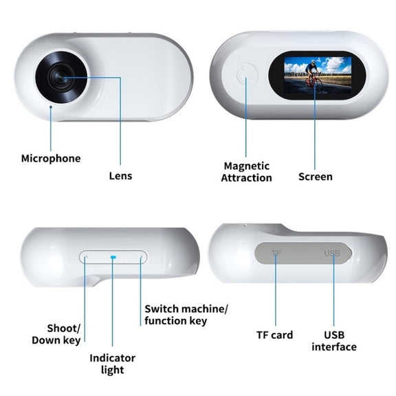 Magnetic Thumb Camera Portable HD Camera For Outdoor Cycling, Model: Standard+Pet Silicone Collar