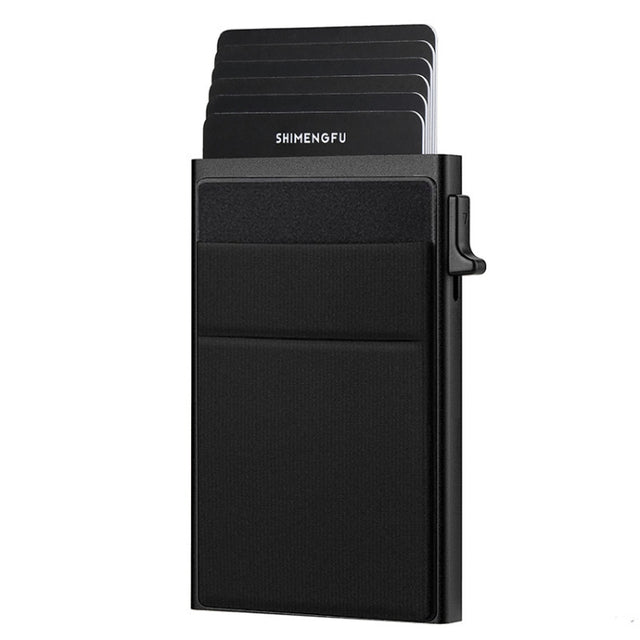 Slim Metal Wallet Pop Up Credit Card Holder RFID Blocking Men Business Card Clip(Black)