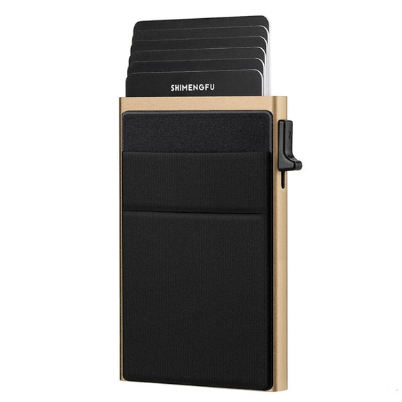 Slim Metal Wallet Pop Up Credit Card Holder RFID Blocking Men Business Card Clip(Gold)