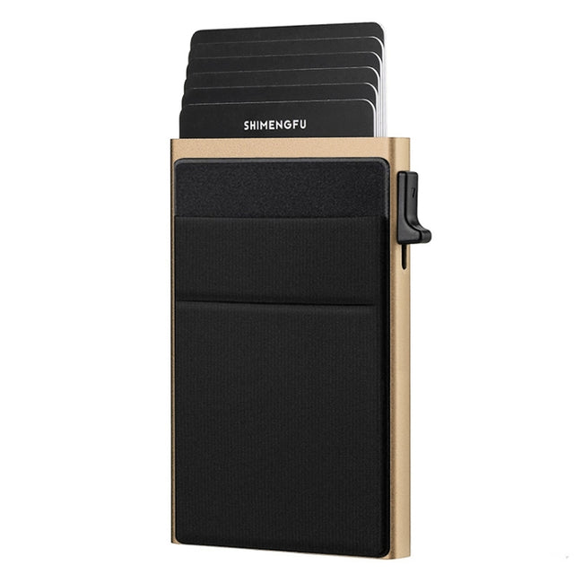 Slim Metal Wallet Pop Up Credit Card Holder RFID Blocking Men Business Card Clip(Gold)