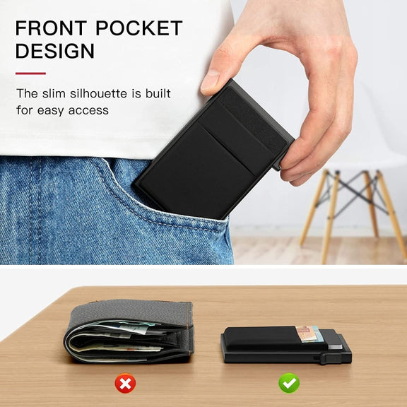 Slim Metal Wallet Pop Up Credit Card Holder RFID Blocking Men Business Card Clip(Gold)