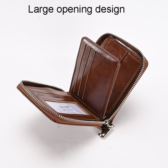 RFID Anti-Theft Swipe Mens Wallet Multifunctional Short Zipper Purse(Black)