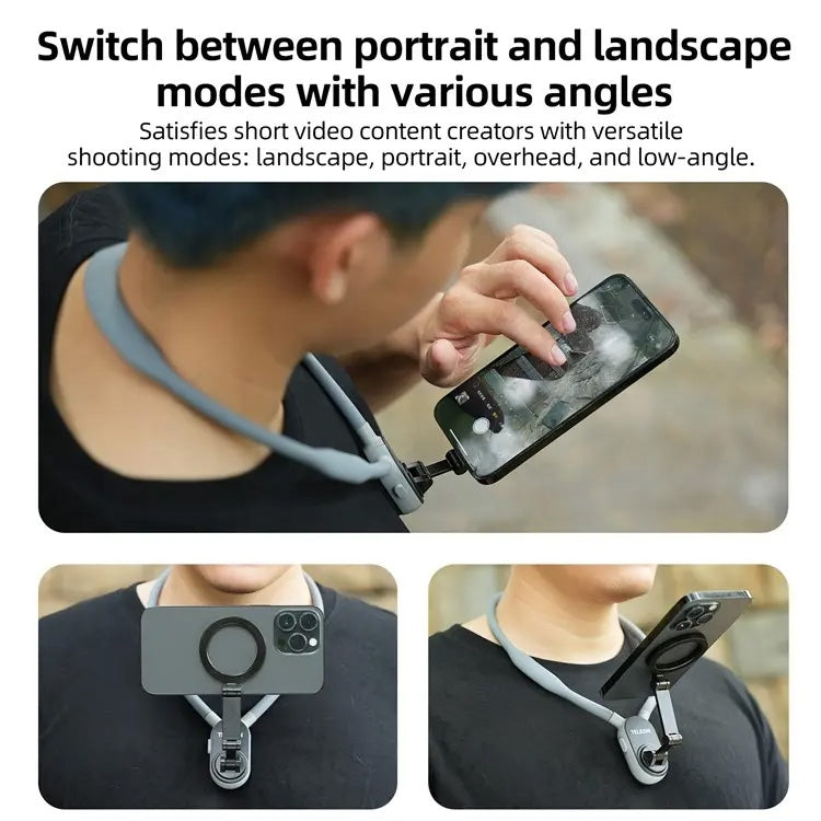 TELESIN Silicone Neck Mount Magnetic Selfie Stick Phone Neck Holder(Gray)