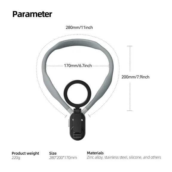 TELESIN Silicone Neck Mount Magnetic Selfie Stick Phone Neck Holder(Gray)