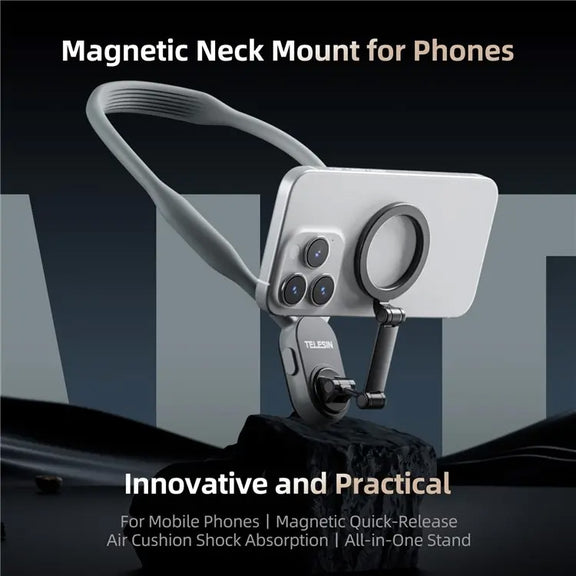 TELESIN Silicone Neck Mount Magnetic Selfie Stick Phone Neck Holder(Gray)