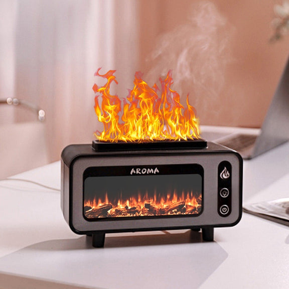 200ml  Fireplace Flame Aromatherapy Air Humidifier USB Colorful Night Light Essential Oil Diffuser(Black)