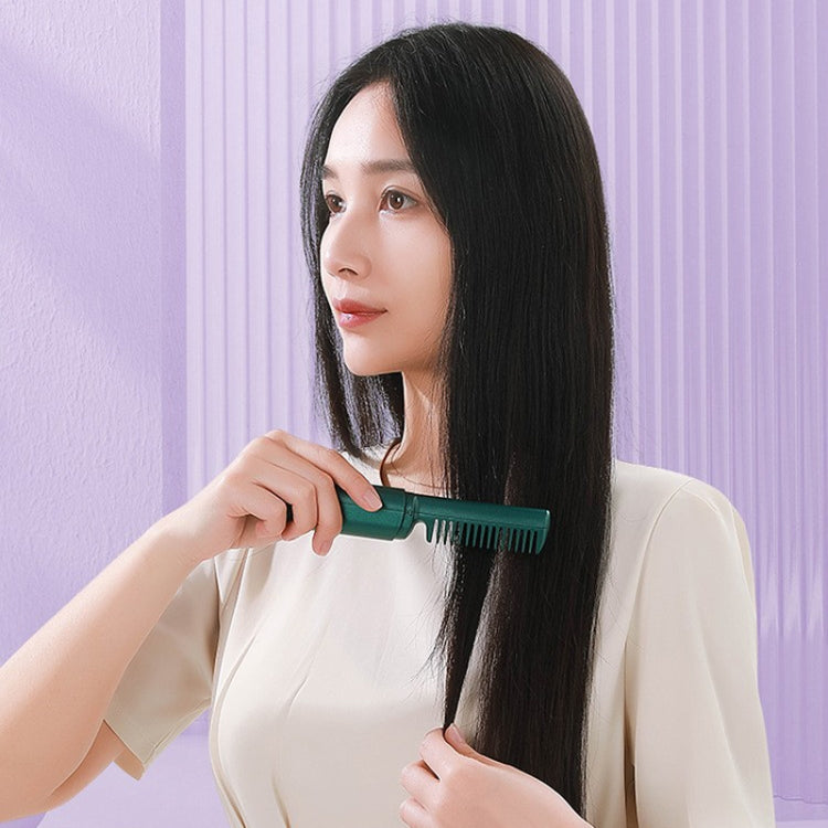 2 In 1 Portable USB Rechargeable Hair Curler Dual Usage Hair Straightening Comb(Green)
