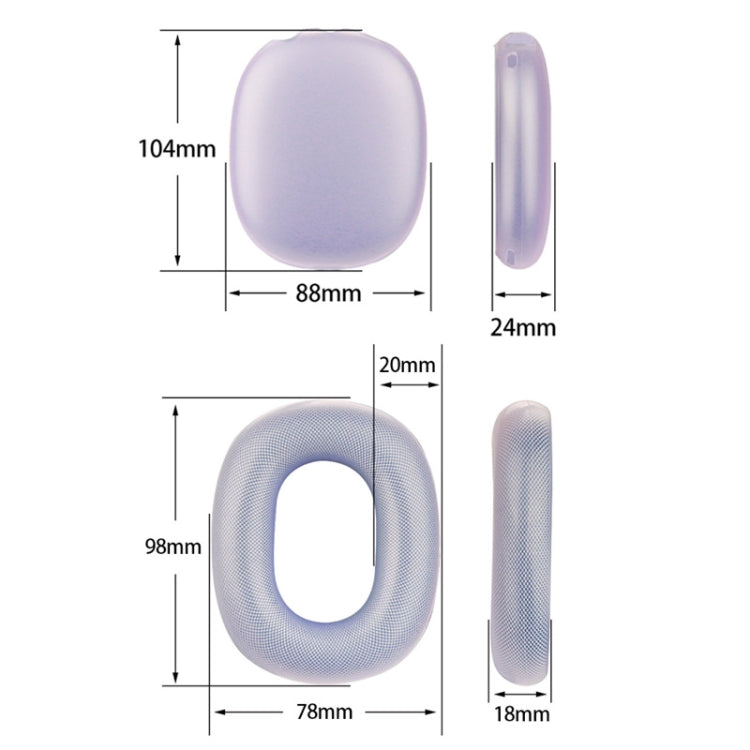 For AirPods Max Headphones 4-in-1 Silicone Replacement Cover Kit(Transparent Black)